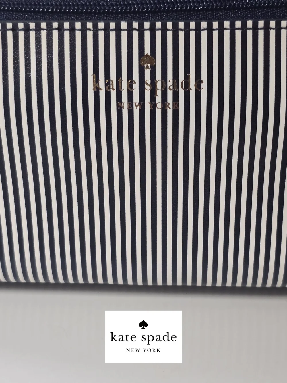 NWT Kate Spade Navy & White Striped Pencil Pouch w/ eraser, ruler & sharpener